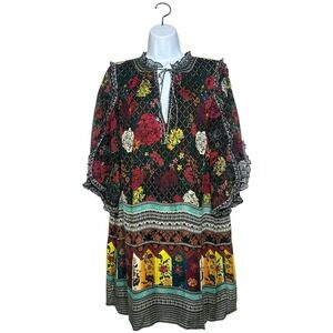 Alice + Olivia Julius Mona Ruffle Sleeve Floral Boho Mini Shift Dress Size Large